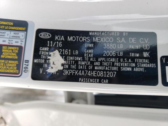 3KPFK4A74HE081207 - 2017 KIA FORTE LX WHITE photo 12