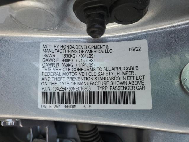 19XZE4F90NE016803 - 2022 HONDA INSIGHT TOURING SILVER photo 12