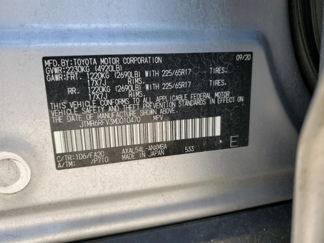 JTMR6RFV3MD010470 - 2021 TOYOTA RAV4 XLE SILVER photo 12