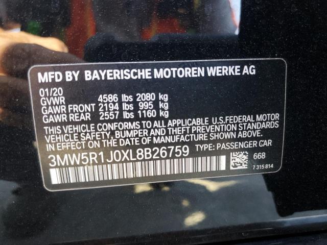 3MW5R1J0XL8B26759 - 2020 BMW 330I BLACK photo 12
