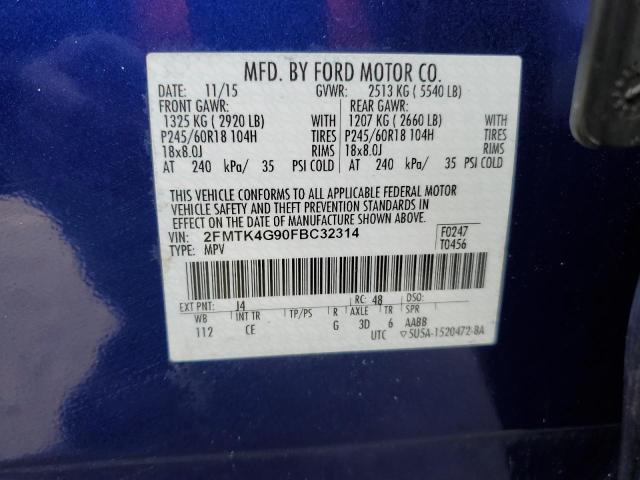 2FMTK4G90FBC32314 - 2015 FORD EDGE SE BLUE photo 12