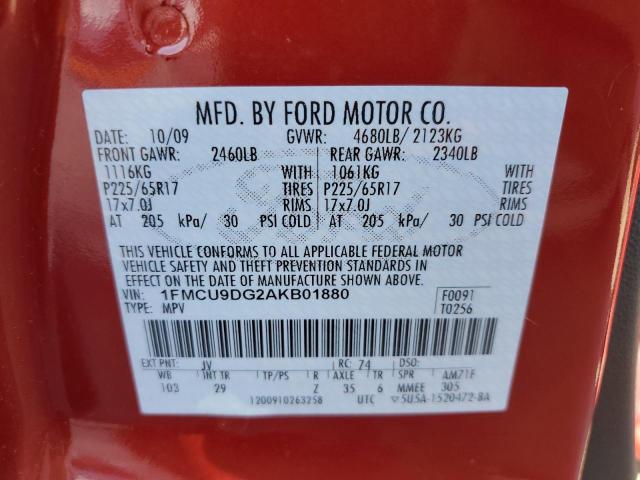 1FMCU9DG2AKB01880 - 2010 FORD ESCAPE XLT RED photo 13