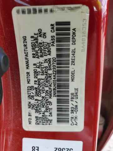 1NXBU4EE4AZ233720 - 2010 TOYOTA COROLLA BASE RED photo 12