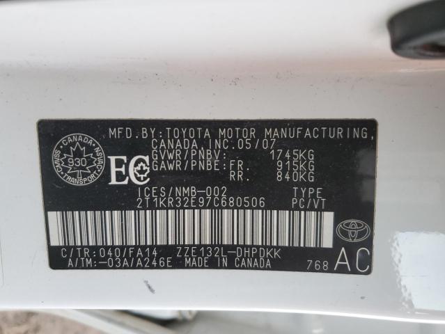 2T1KR32E97C680506 - 2007 TOYOTA COROLLA MA XR WHITE photo 12