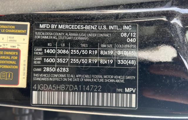4JGDA5HB7DA114722 - 2013 MERCEDES-BENZ ML 350 4MATIC BLACK photo 10