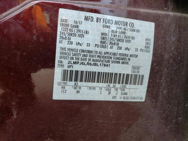 2LMPJ6LR6JBL17841 - 2018 LINCOLN MKX RESERVE برغندي صورة 13