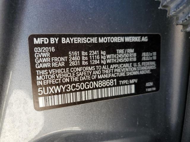 5UXWY3C50G0N88681 - 2016 BMW X3 XDRIVE28D GRAY photo 13
