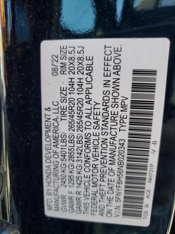 5FNYF8H56NB020343 - 2022 HONDA PASSPORT EXL Negro foto 13