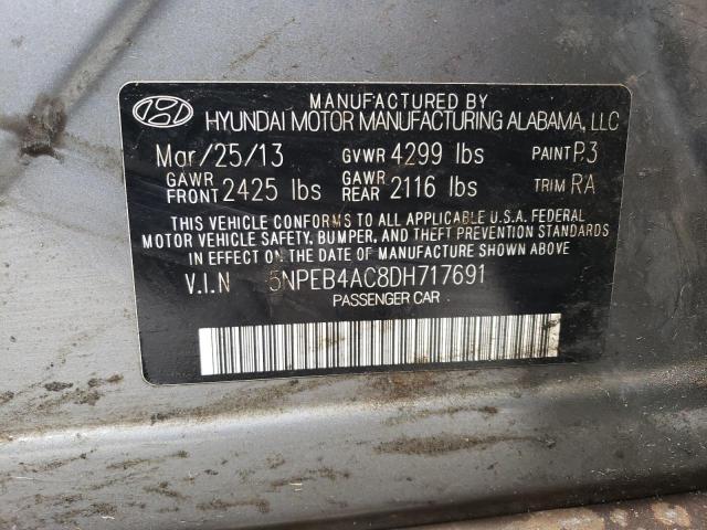 5NPEB4AC8DH717691 - 2013 HYUNDAI SONATA GLS GRAY photo 12