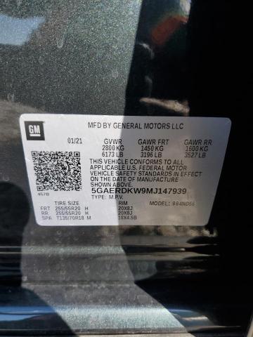 5GAERDKW9MJ147939 - 2021 BUICK ENCLAVE AVENIR გრაფიტი ფოტო 13