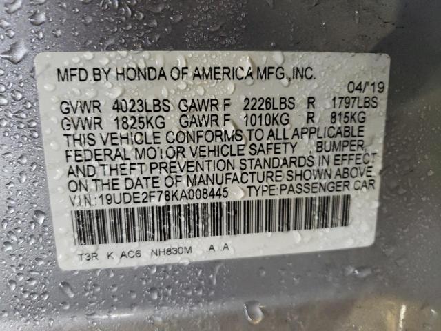 19UDE2F78KA008445 - 2019 ACURA ILX PREMIUM SILVER photo 13