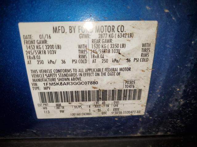 1FM5K8AR3GGC07880 - 2016 FORD EXPLORER POLICE INTERCEPTOR 蓝色 照片 12