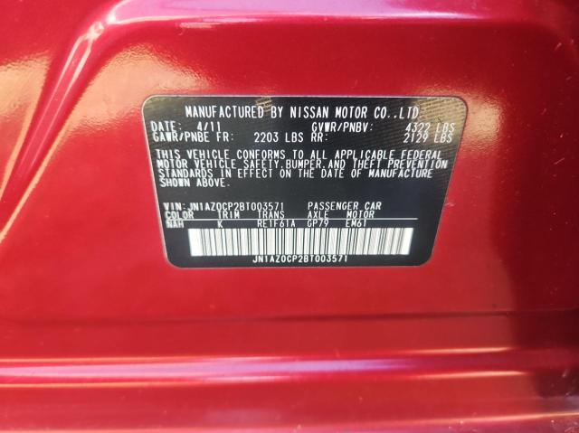 JN1AZ0CP2BT003571 - 2011 NISSAN LEAF SV RED photo 10