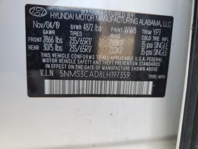 5NMS3CAD8LH197359 - 2020 HYUNDAI SANTA FE SEL WHITE photo 13