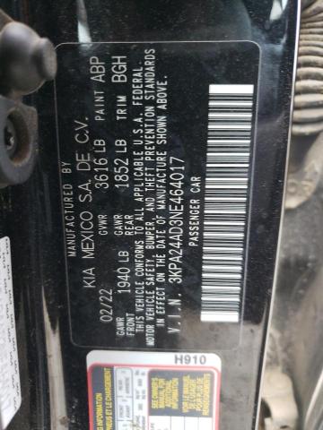 3KPA24AD3NE464017 - 2022 KIA RIO LX BLACK photo 12