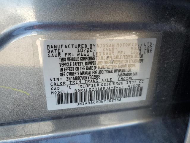 3N1AB8CV0NY302988 - 2022 NISSAN SENTRA SV GRAY photo 12