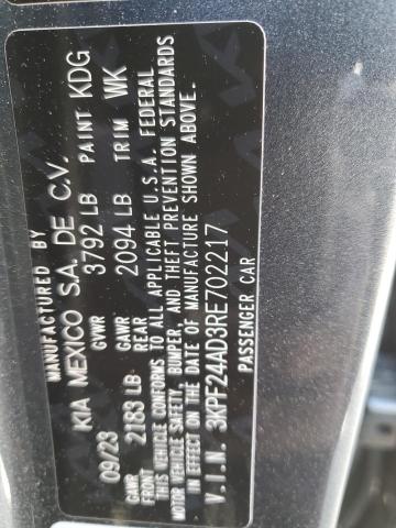 3KPF24AD3RE702217 - 2024 KIA FORTE LX GRAY photo 13