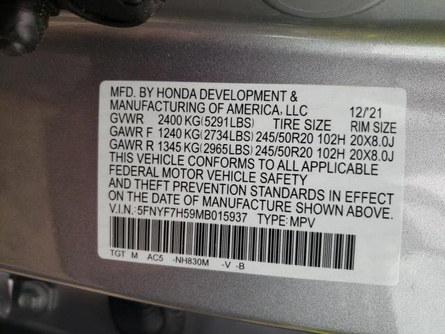 5FNYF7H59MB015937 - 2021 HONDA PASSPORT EXL SILVER photo 13