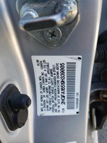 2HGFA16519H339005 - 2009 HONDA CIVIC LX SILVER photo 12