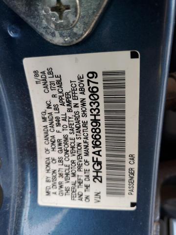 2HGFA16689H330679 - 2009 HONDA CIVIC LX-S Կապույտ լուսանկար 13