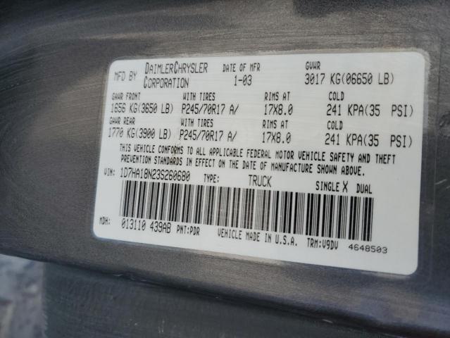 1D7HA18N23S260680 - 2003 DODGE RAM 1500 ST GRAY photo 12