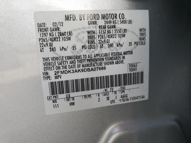 2FMDK3AK9DBA07686 - 2013 FORD EDGE SPORT SILVER photo 12