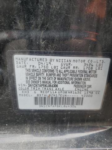 3N1CN7AP8KL864306 - 2019 NISSAN VERSA S Negro foto 12