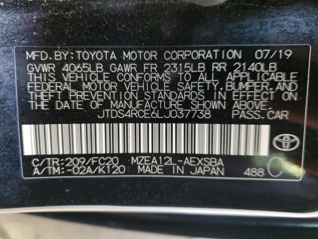 JTDS4RCE6LJ037738 - 2020 TOYOTA COROLLA SE BLACK photo 12