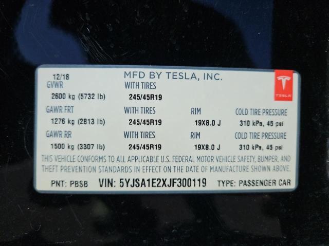5YJSA1E2XJF300119 - 2018 TESLA MODEL S 黑色 照片 10