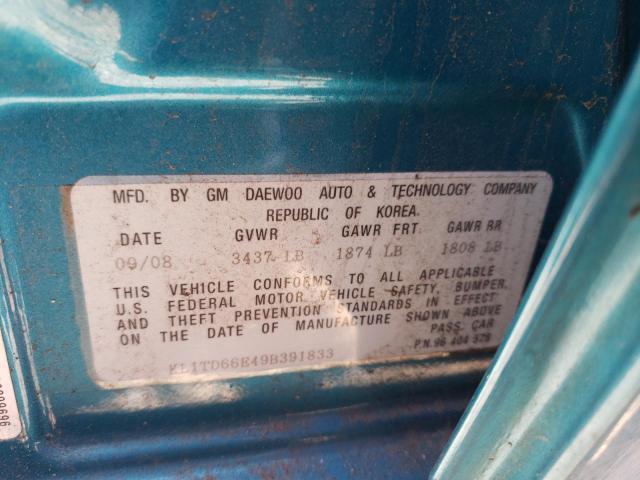 KL1TD66E49B391833 - 2009 CHEVROLET AVEO LS 青绿色 照片 12