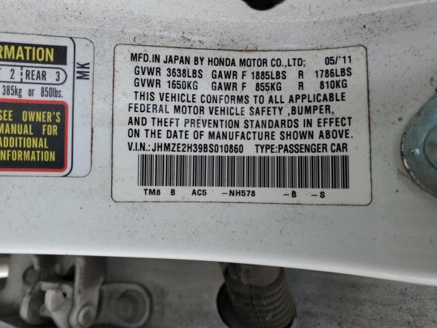 JHMZE2H39BS010860 - 2011 HONDA INSIGHT WHITE photo 12