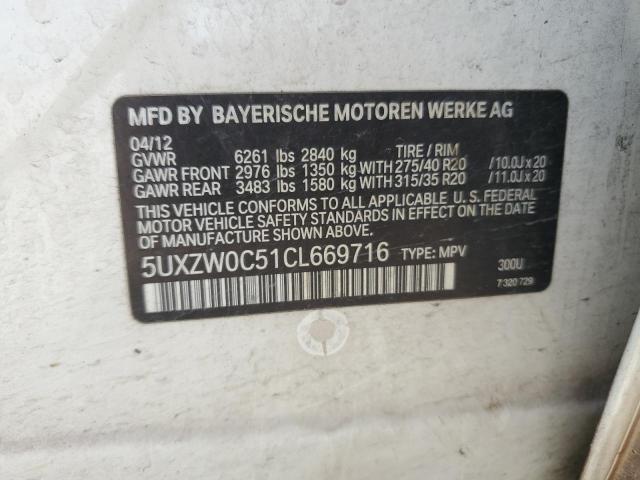 5UXZW0C51CL669716 - 2012 BMW X5 XDRIVE35D WHITE photo 12