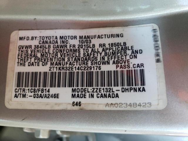 2T1KR32E14C229176 - 2004 TOYOTA COROLLA MA XR GRAY photo 13