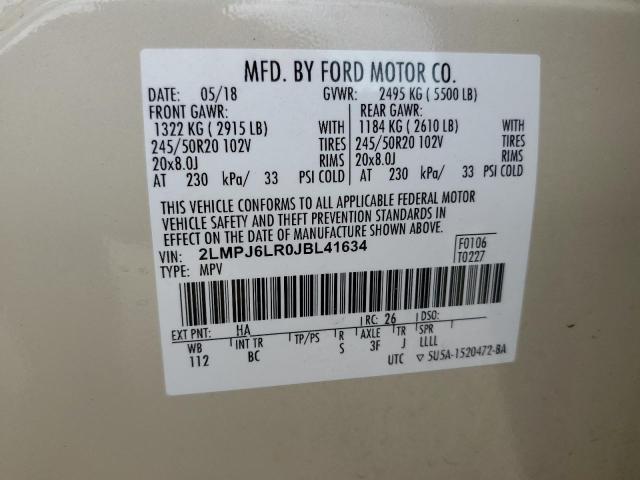 2LMPJ6LR0JBL41634 - 2018 LINCOLN MKX RESERVE Բեժ լուսանկար 14