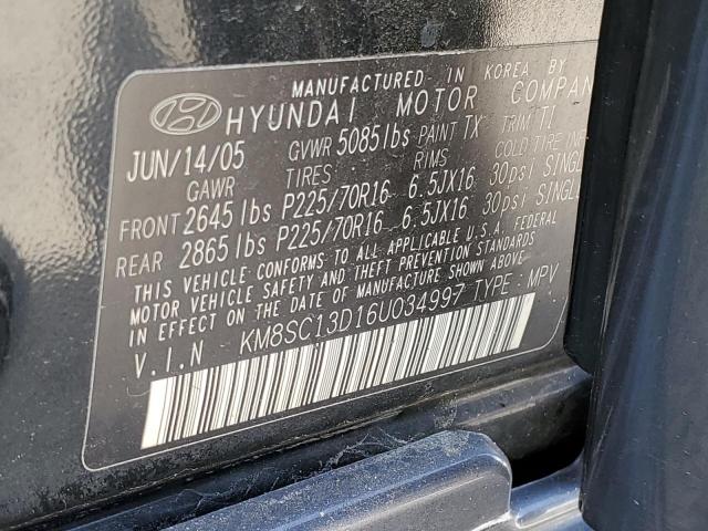 KM8SC13D16U034997 - 2006 HYUNDAI SANTA FE GLS BLACK photo 13