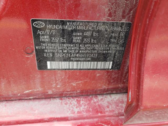 5NPE24AF4HH590423 - 2017 HYUNDAI SONATA SE RED photo 12