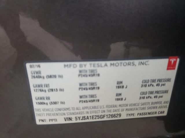 5YJSA1E25GF126629 - 2016 TESLA MODEL S GRAY photo 13