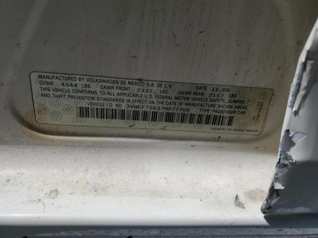 3VWEF71K37M077706 - 2007 VOLKSWAGEN JETTA WOLFSBURG 白色 照片 12