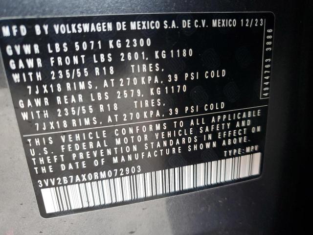 3VV2B7AX0RM072903 - 2024 VOLKSWAGEN TIGUAN SE GRAY photo 14