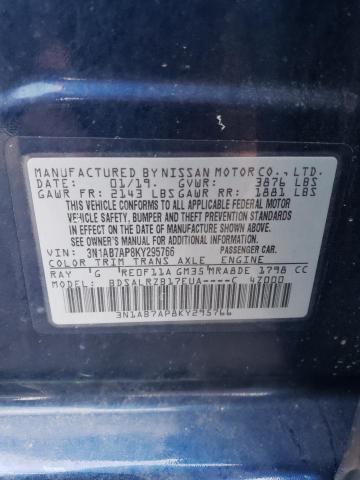 3N1AB7AP8KY295766 - 2019 NISSAN SENTRA S BLUE photo 12