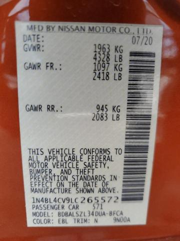 1N4BL4CV9LC265572 - 2020 NISSAN ALTIMA SR ORANGE photo 12