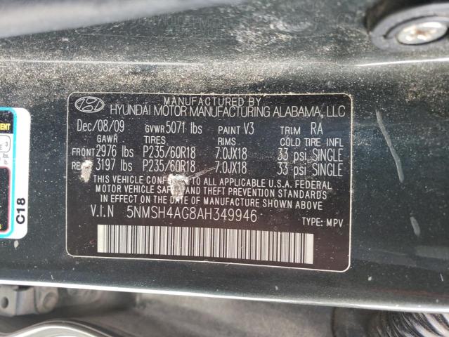 5NMSH4AG8AH349946 - 2010 HYUNDAI SANTA FE SE GRAY photo 14