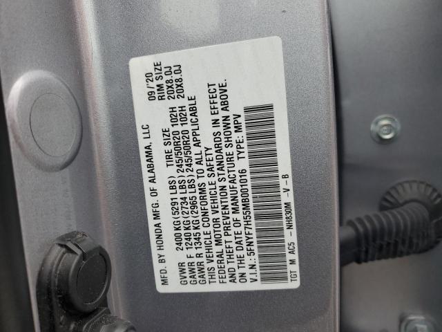 5FNYF7H55MB001016 - 2021 HONDA PASSPORT EXL SILVER photo 13