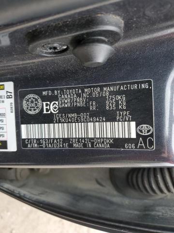 2T1KU40E59C049424 - 2009 TOYOTA COROLLA MA GRAY photo 12