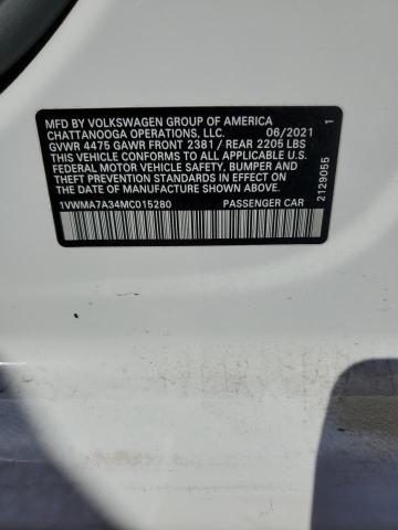 1VWMA7A34MC015280 - 2021 VOLKSWAGEN PASSAT R-LINE თეთრი ფოტო 12