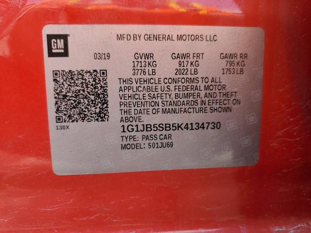 1G1JB5SB5K4134730 - 2019 CHEVROLET SONIC LS RED photo 12