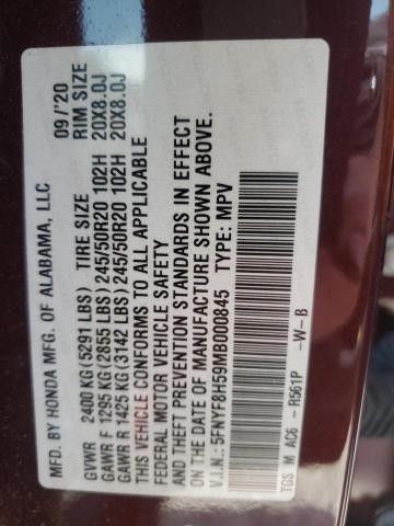 5FNYF8H59MB000845 - 2021 HONDA PASSPORT EXL Tünd qırmızı foto 13