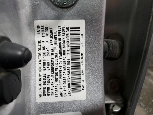 JHMZE2H53AS014094 - 2010 HONDA INSIGHT LX SILVER photo 10