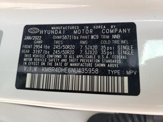 KM8R4DHE6NU435958 - 2022 HYUNDAI PALISADE SEL WHITE photo 12