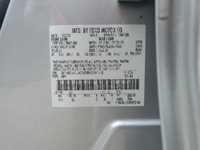 2FMDK3JC0DBC06182 - 2013 FORD EDGE SEL SILVER photo 13